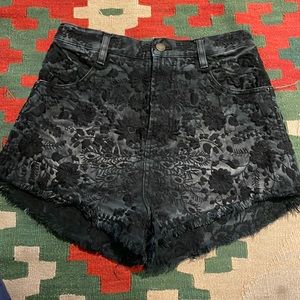 Free People Etienne Black Floral Embroidered Lace Shorts